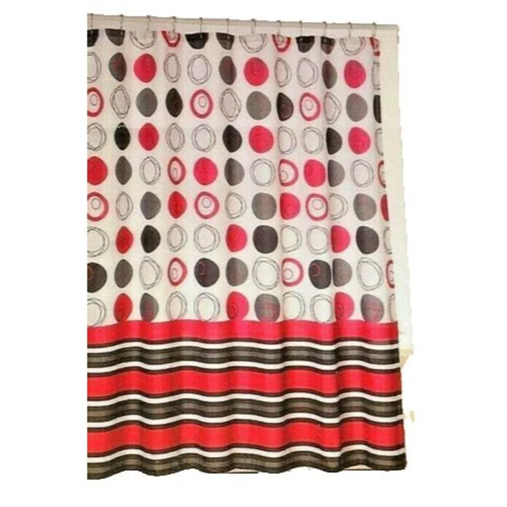 Circle Stripes Shower Curtain Fabric Cloth Bamboo Jacquard Red Black White